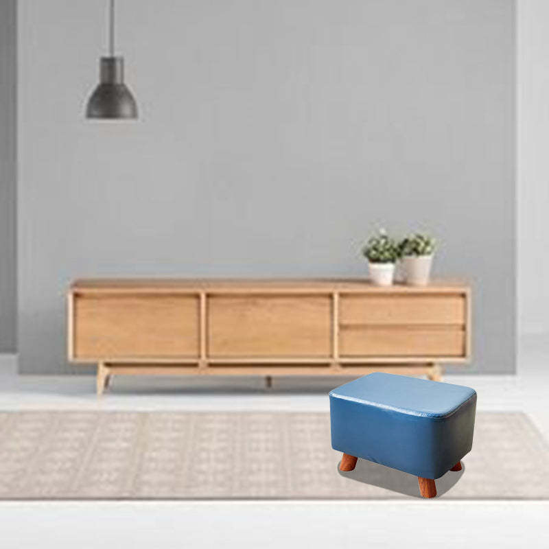 Contemporary Leather Wood Footstool — Yellow