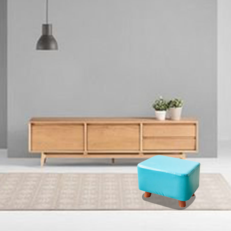 Contemporary Leather Wood Footstool — Black