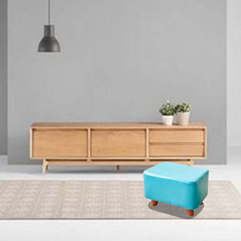 Contemporary Leather Wood Footstool — Black