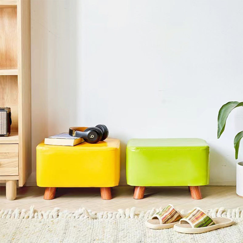 Contemporary Leather Wood Footstool