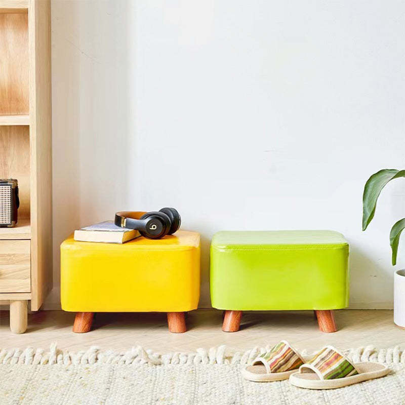Contemporary Leather Wood Footstool