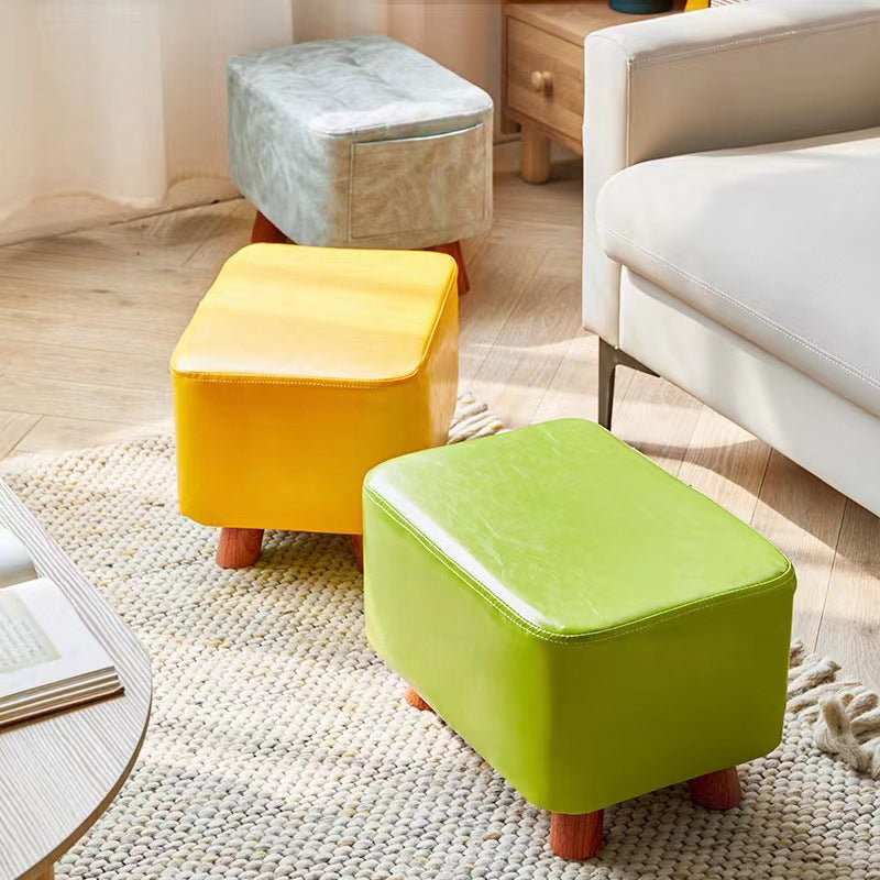 Contemporary Leather Wood Footstool