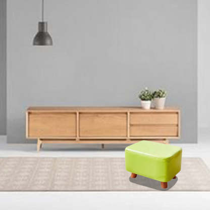 Contemporary Leather Wood Footstool — Blue