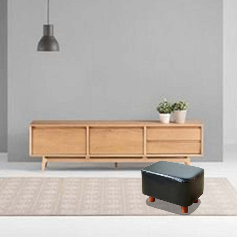 Contemporary Leather Wood Footstool