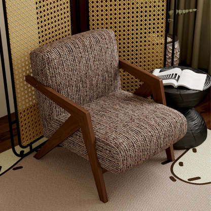 Vintage Wood Fabric Accent Chair — Brown
