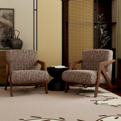 Vintage Wood Fabric Accent Chair