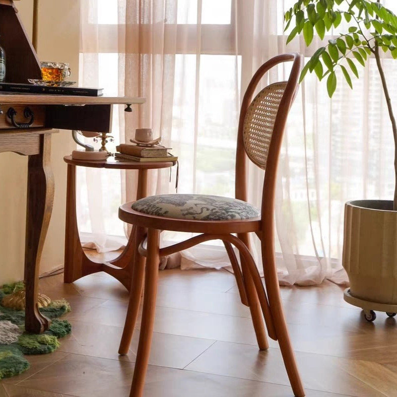 Nordic Round Rattan Wood Fabric Chair