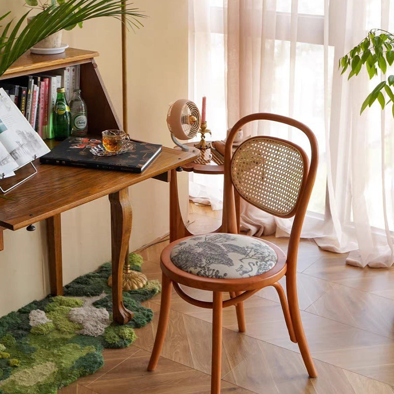 Nordic Round Rattan Wood Fabric Chair — Wood Color