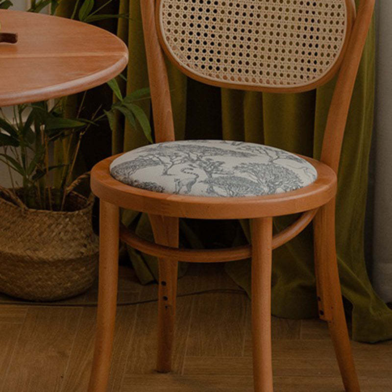 Nordic Round Rattan Wood Fabric Chair