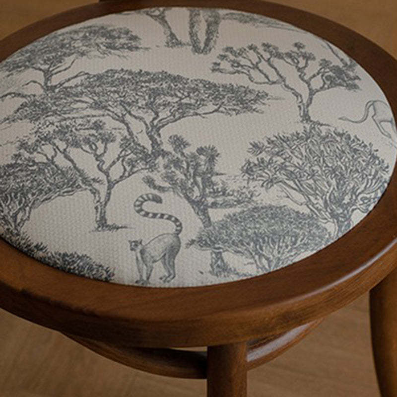 Nordic Round Rattan Wood Fabric Chair