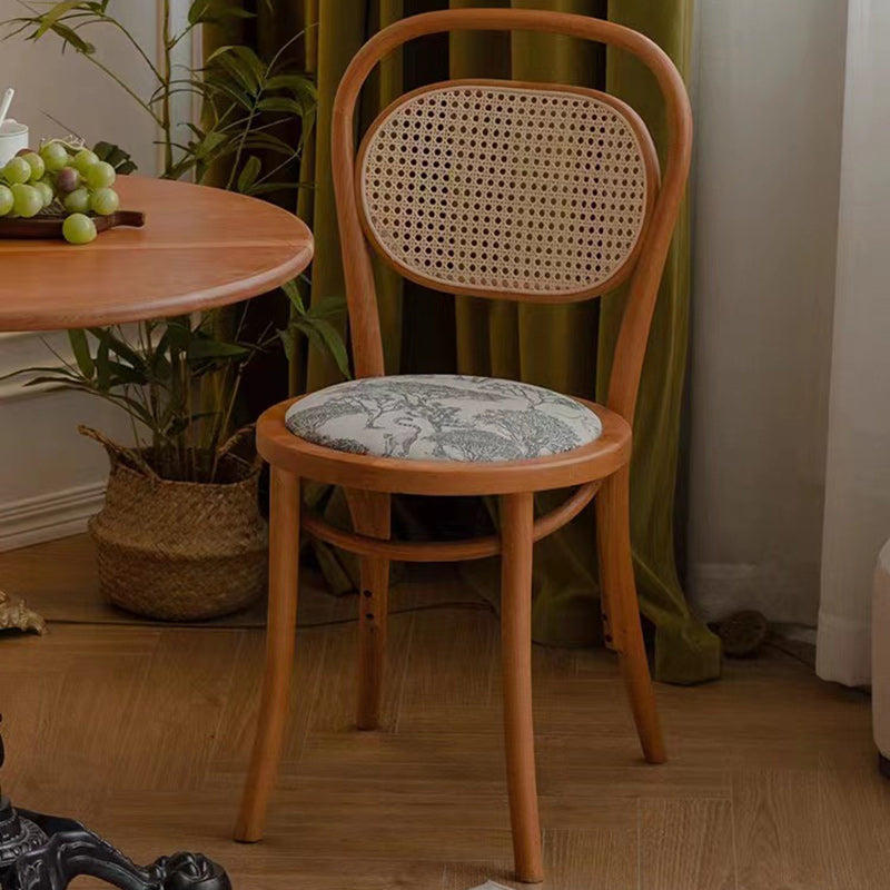 Nordic Round Rattan Wood Fabric Chair