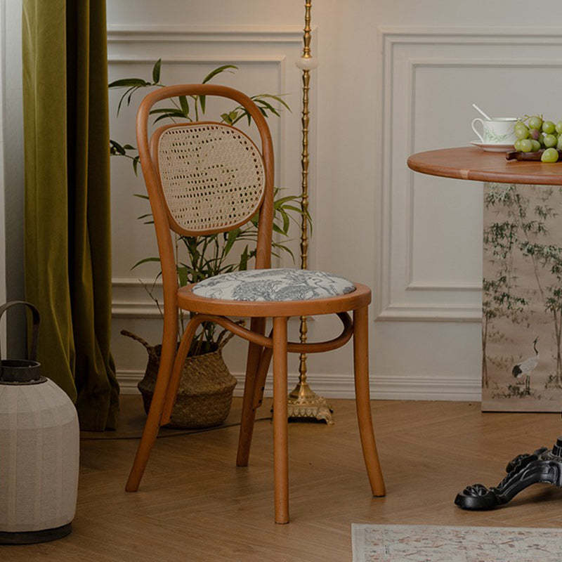 Nordic Round Rattan Wood Fabric Chair