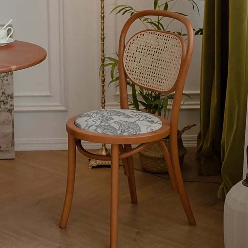 Nordic Round Rattan Wood Fabric Chair