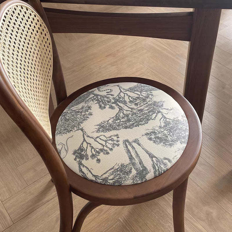 Nordic Round Rattan Wood Fabric Chair