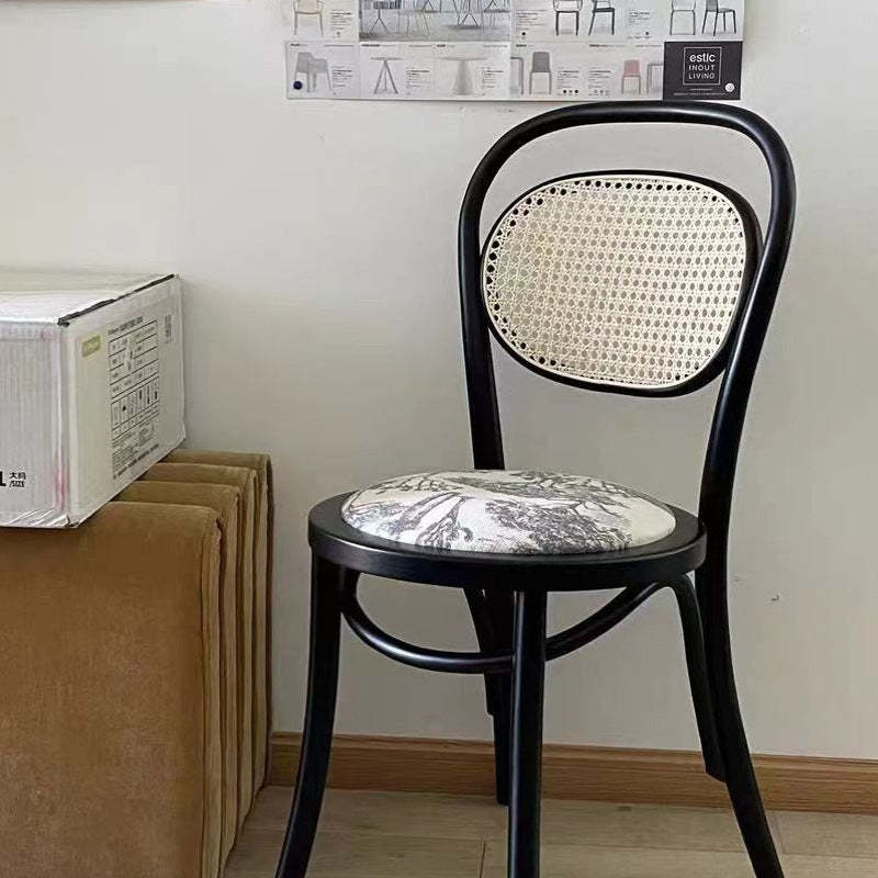 Nordic Round Rattan Wood Fabric Chair