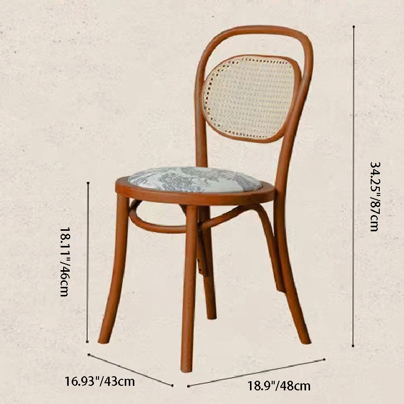 Nordic Round Rattan Wood Fabric Chair — Black