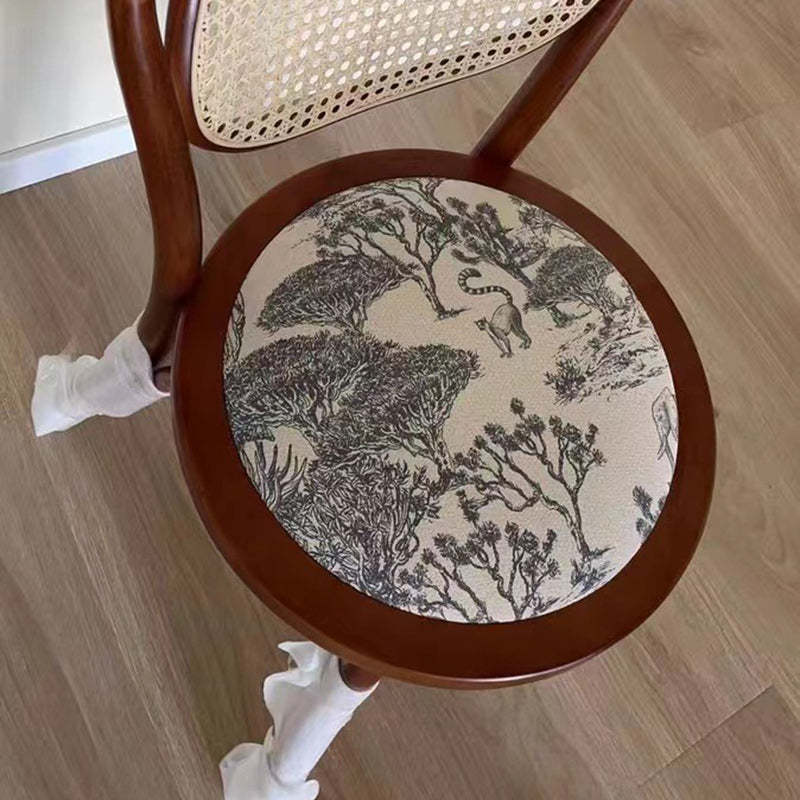 Nordic Round Rattan Wood Fabric Chair