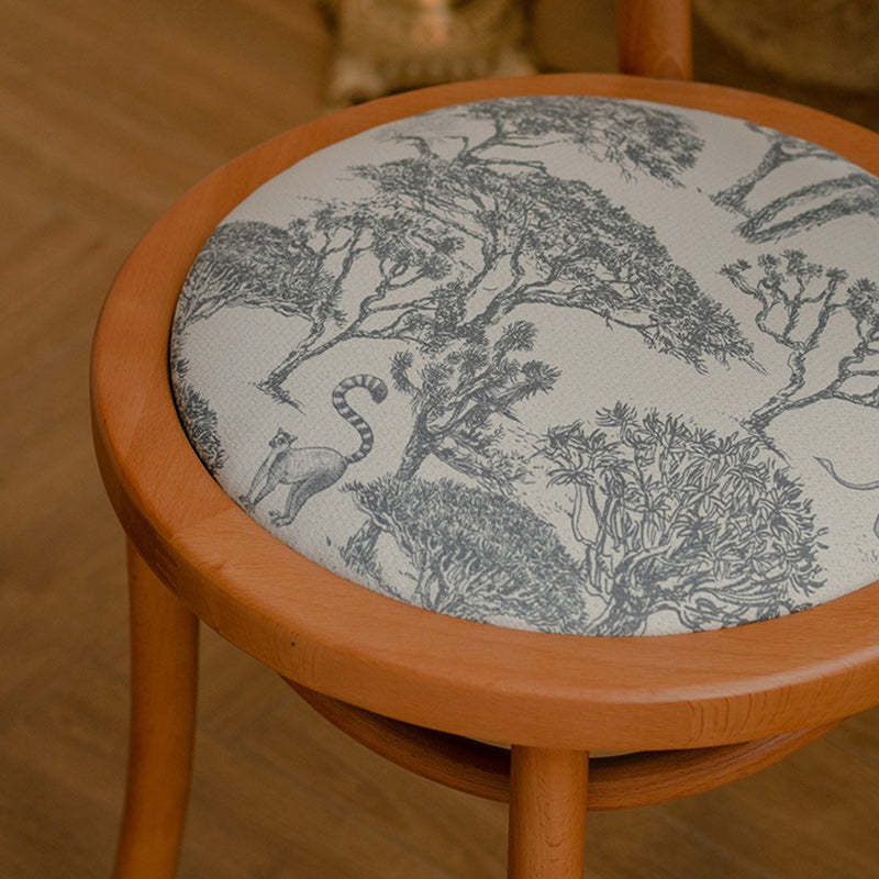 Nordic Round Rattan Wood Fabric Chair
