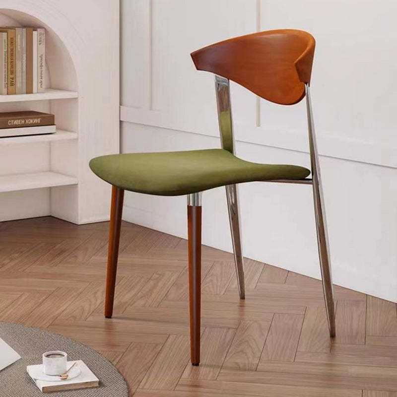 Vintage Velvet Steel Wood Chair — Green