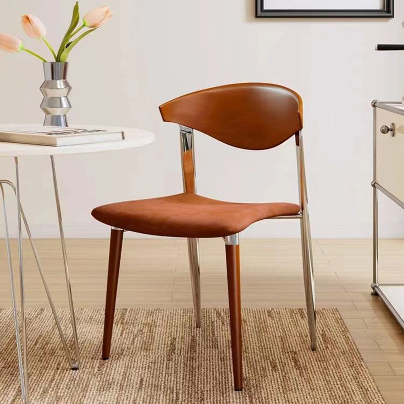 Vintage Velvet Steel Wood Chair — Orange