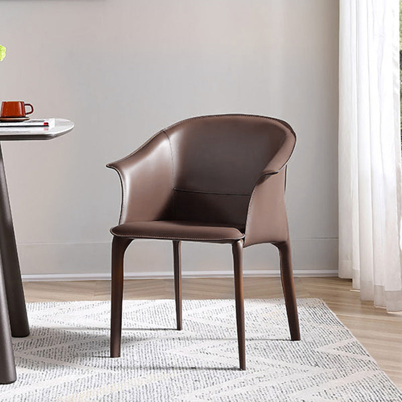 Scandinavian Square Leather Steel Armchair — Orange