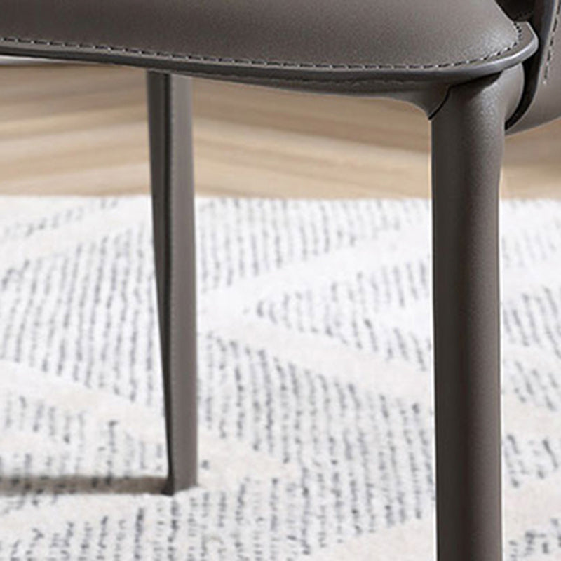 Scandinavian Square Leather Steel Armchair — Gray