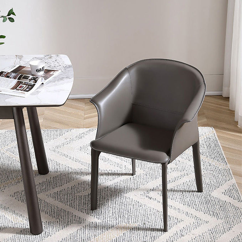 Scandinavian Square Leather Steel Armchair