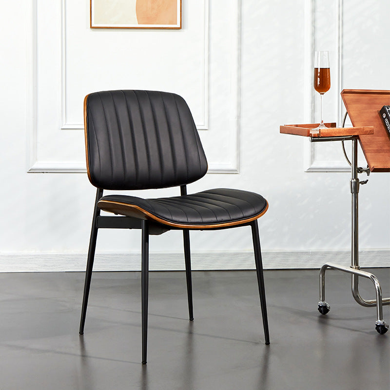 Minimalist Leather Wood Steel Chair