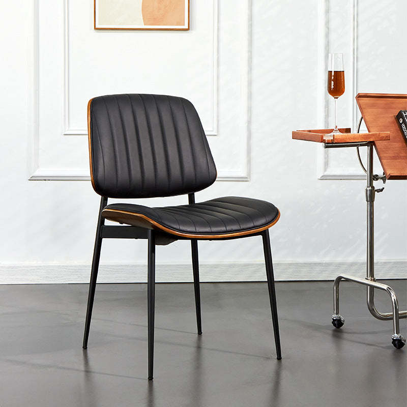 Minimalist Leather Wood Steel Chair — Black