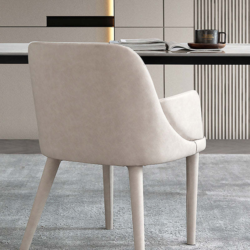 Minimalist Rectangular Leather Steel Armrest Chair