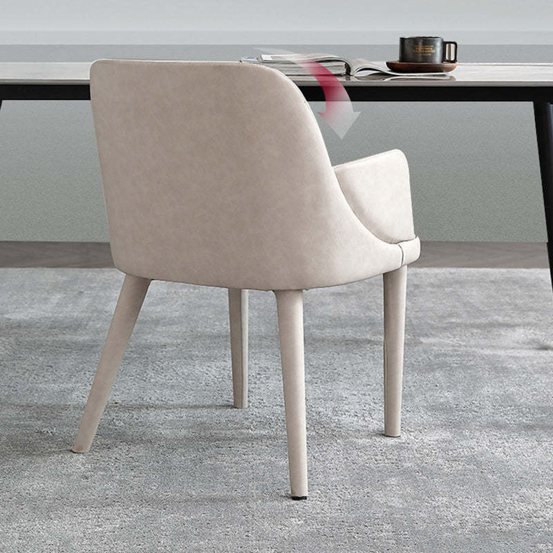 Minimalist Rectangular Leather Steel Armrest Chair