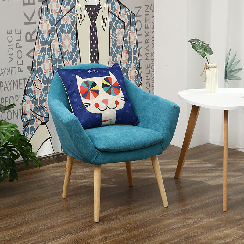 Scandinavian Fabric Wood Armchair — Blue