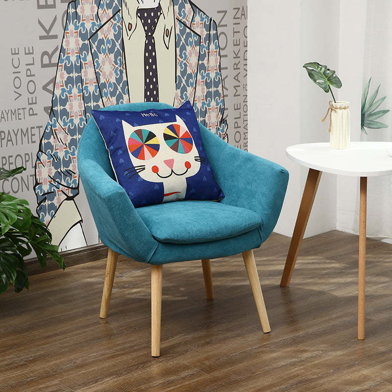 Scandinavian Fabric Wood Armchair — Blue