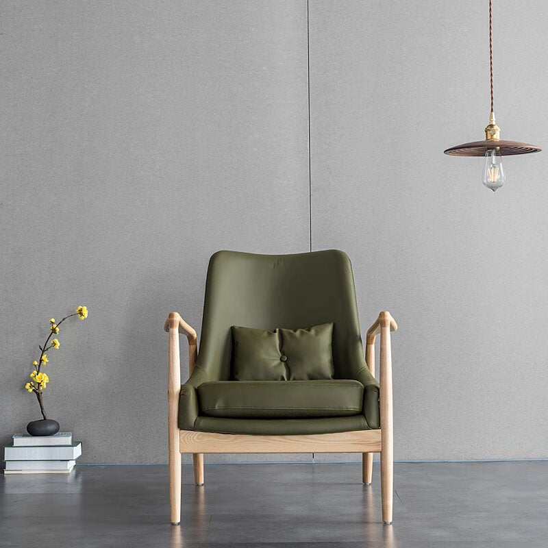 Nordic Wood Leather Accent Chair