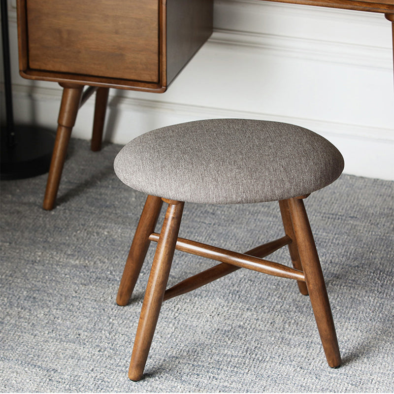 Scandinavian Round Fabric Wood Footstool — Walnut And Gray
