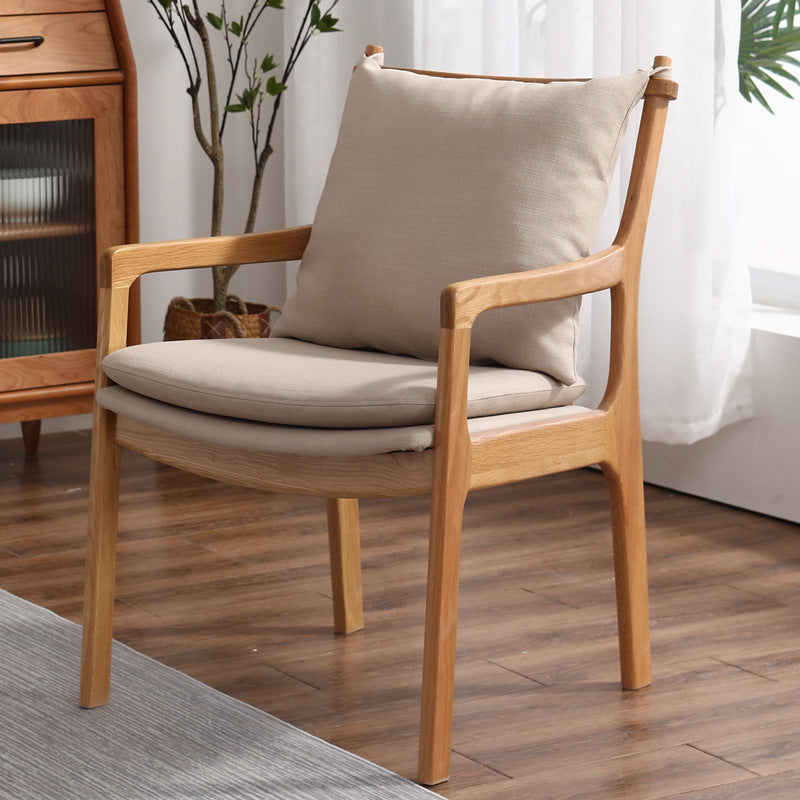 Scandinavian Square Wood Fabric Armchair — Beige