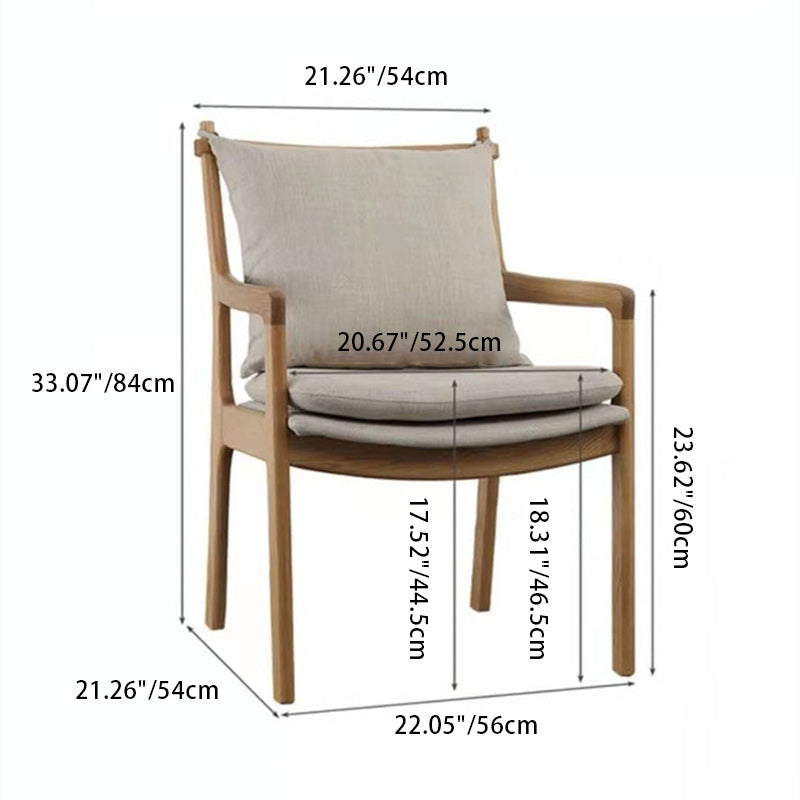 Scandinavian Square Wood Fabric Armchair — Linen Gray