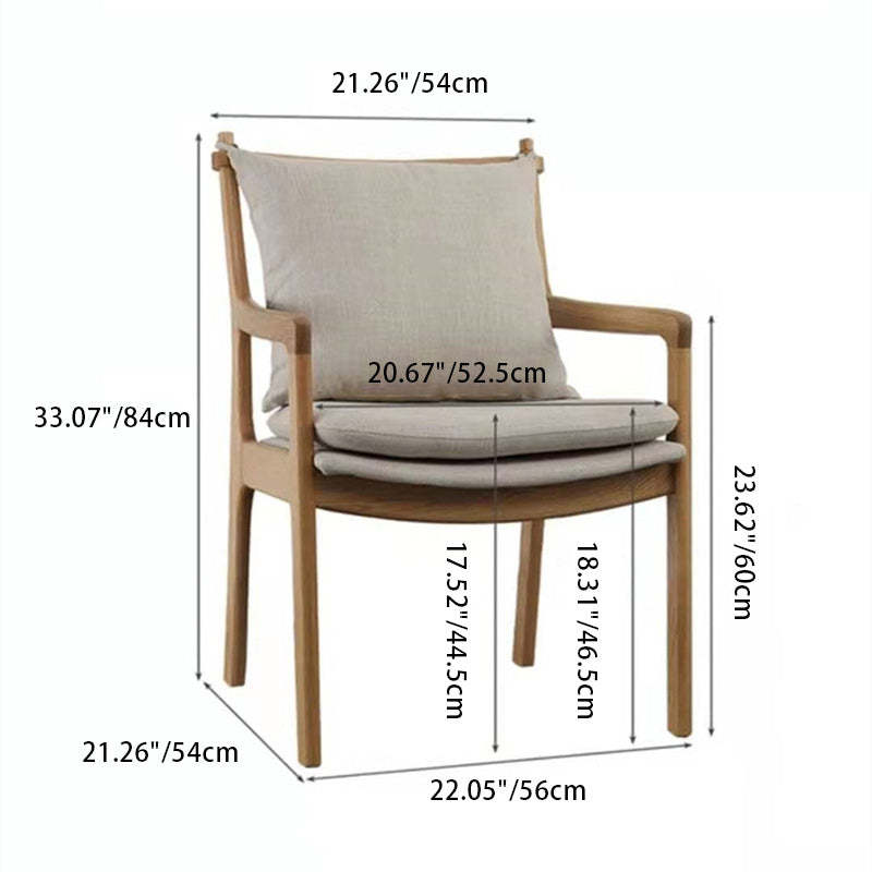 Scandinavian Square Wood Fabric Armchair — Linen Gray