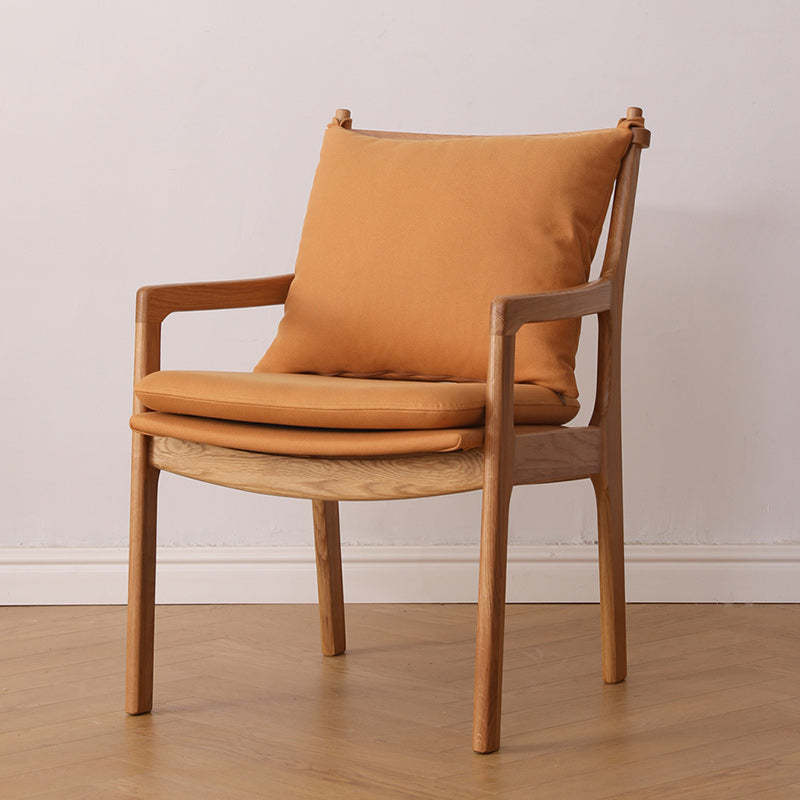 Scandinavian Square Wood Fabric Armchair — Khaki
