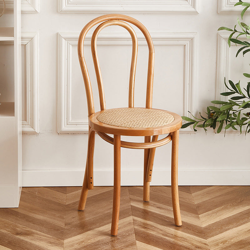 Vintage Round Wood Rattan Chair - Wod