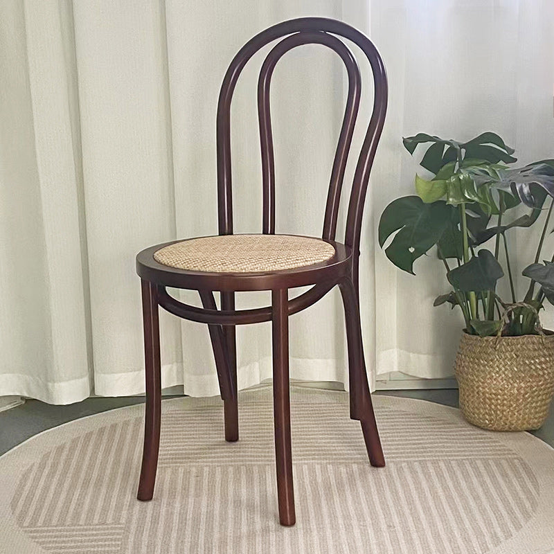 Vintage Round Wood Rattan Chair — Walnut