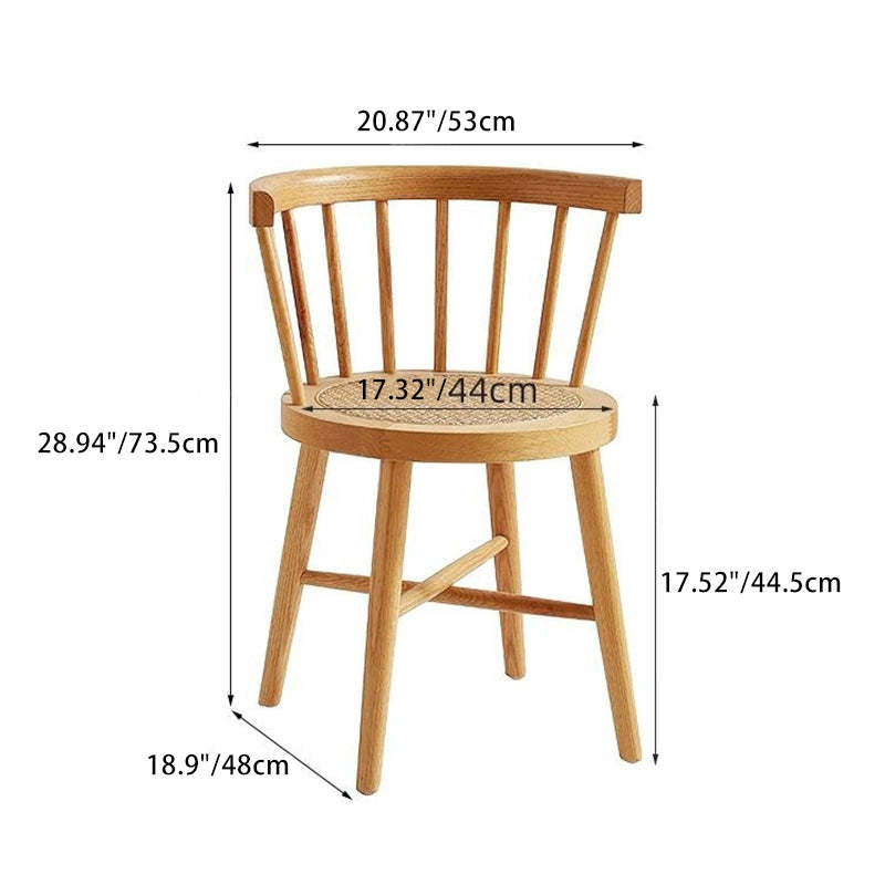 Japanese Round Wood Rattan Armless Chair — Black