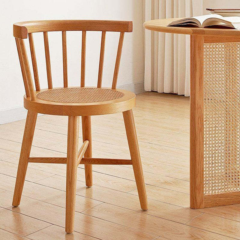 Japanese Round Wood Rattan Armless Chair