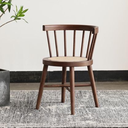 Japanese Round Wood Rattan Armless Chair — Wood Color
