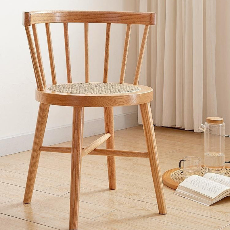 Japanese Round Wood Rattan Armless Chair