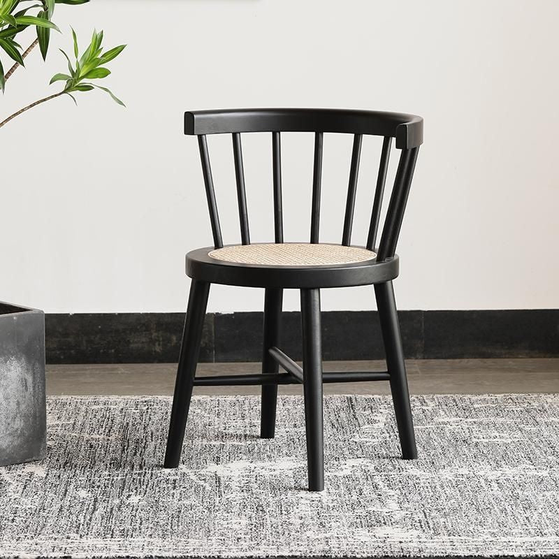 Japanese Round Wood Rattan Armless Chair