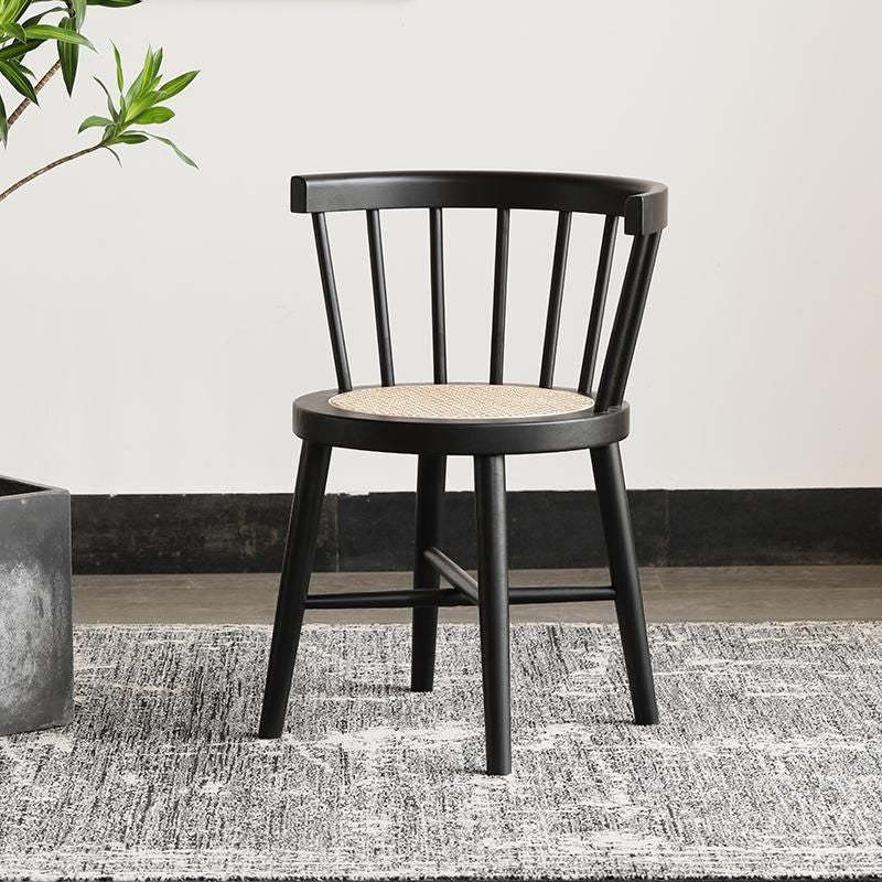 Round armless rattan dining chairs & benches for living room — Black