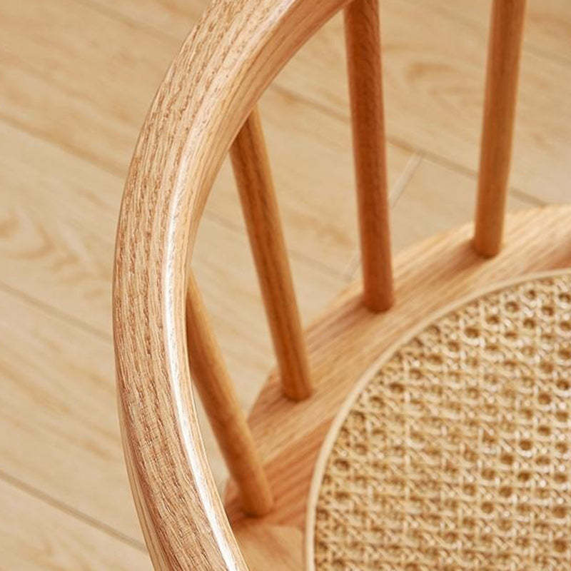 Japanese Round Wood Rattan Armless Chair