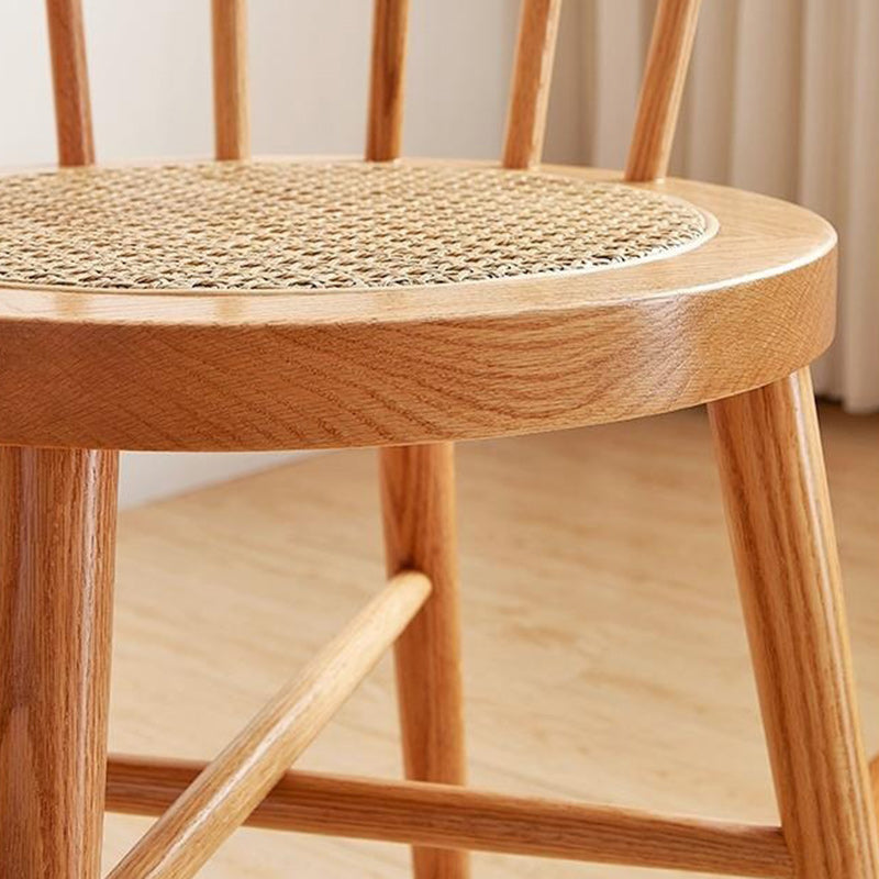 Japanese Round Wood Rattan Armless Chair