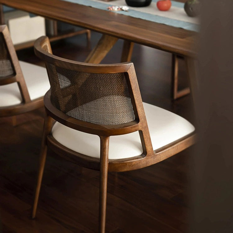 Vintage Oval Wood Leather Armless Chair — Walnut Color